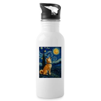 Shiba Inu Nuit étoilée Kawaii Doge Art - Gourde avec paille intégrée - blanc - Droite