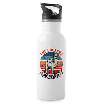 The Coolest Papa Retro Alpaca - Water bottle with straw - white - Right