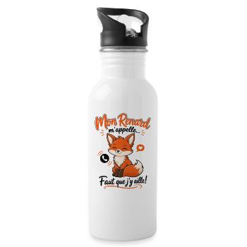 Mein Fuchs Ruft Mich An, Ich Muss Gehen. Zitat - Trinkflasche mit integriertem Trinkhalm - Weiß - Rechts