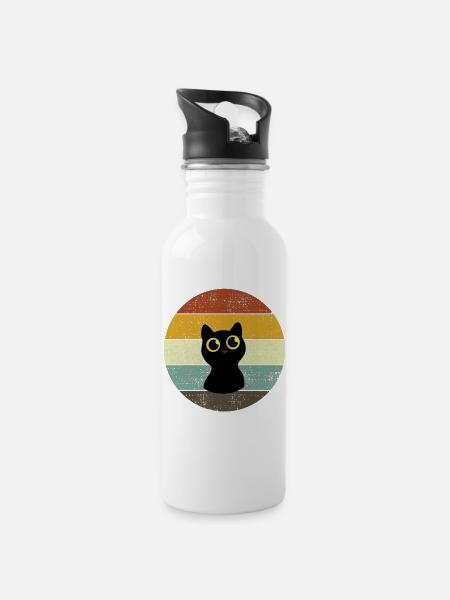 Chat mignon Retro Sunset Style Vintage - Gourde avec paille intégrée - blanc
