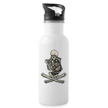 Skeleton, Raccoon, Halloween - Water bottle with straw - white - Right