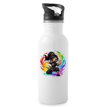 Regenbogen Ninja im Farbwirbel - Trinkflasche mit integriertem Trinkhalm - Weiß - Rechts