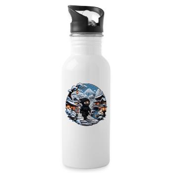 Ninja im Schneedorf - Trinkflasche mit integriertem Trinkhalm - Weiß - Rechts