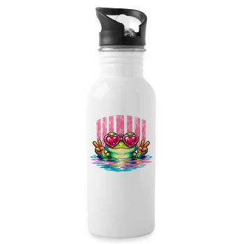 Heart-Eyed Frog Peace Sign - Water bottle with straw - white - Right