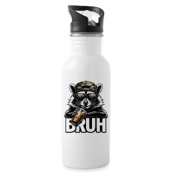 Bruh Waschbär Streetwear - Trinkflasche mit integriertem Trinkhalm - Weiß - Rechts
