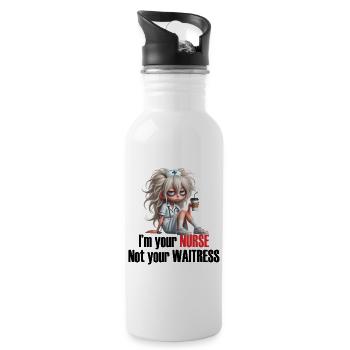 Tired Nurse Coffee Cartoon - Trinkflasche mit integriertem Trinkhalm - Weiß - Rechts