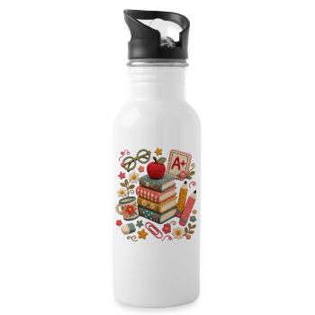Knitted School Supply Stack - Water bottle with straw - white - Right