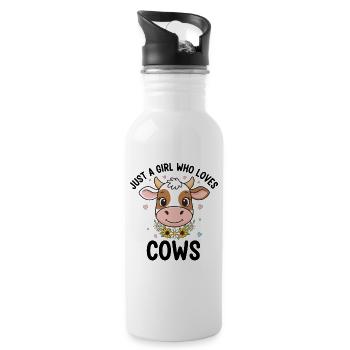 Cow love: Girl's heart in cow motif - Water bottle with straw - white - Right