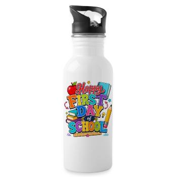 Happy First Day of School Books - Water bottle with straw - white - Right