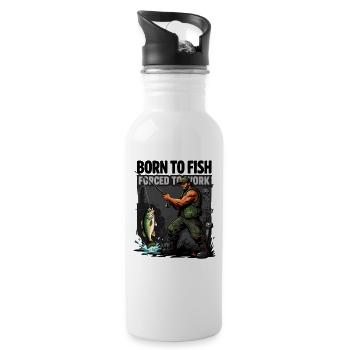 Geboren zum Angeln - Trinkflasche mit integriertem Trinkhalm - Weiß - Rechts