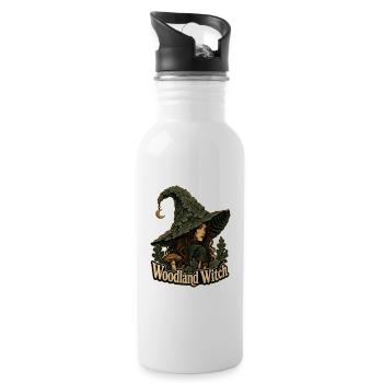 Dark Woodland Witch, Woodland Witch Leaf Hat Cresc - Water bottle with straw - white - Right