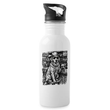 Cowboy Dog Beer Funny Golden Retriever - Water bottle with straw - white - Right