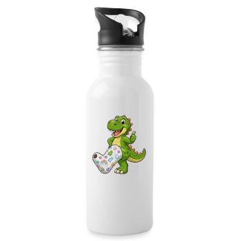 Cheerful dinosaur with plaster - Water bottle with straw - white - Right