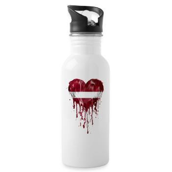 Dripping heart in Latvian flag - Water bottle with straw - white - Right