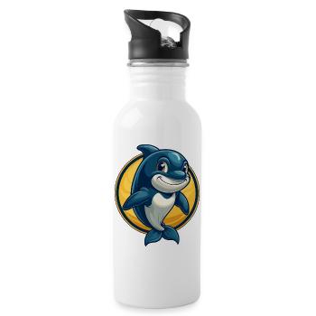 Mascotte Orca Kawaii Personnage de dessin animé Logo clipart - Gourde avec paille intégrée - blanc - Droite