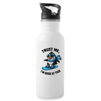 Penguin Snowboard Winter Sports Saying - Water bottle with straw - white - Right