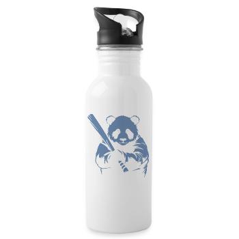 Minimalist Panda Baseball Player Silhouette - Water bottle with straw - white - Right