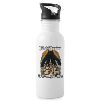 Jólakötturinn Yule Cat Isländische Weihnachtskatze - Trinkflasche mit integriertem Trinkhalm - Weiß - Rechts