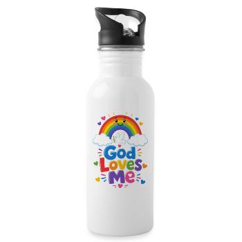 Dieu m’aime arc-en-ciel - Gourde avec paille intégrée - blanc - Droite
