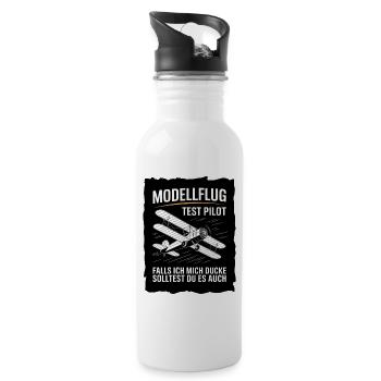 Modellflug Test Pilot Falls Ich Mich Ducke - Trinkflasche mit integriertem Trinkhalm - Weiß - Rechts