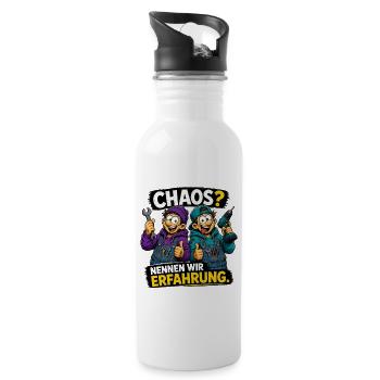 Chaos? Nennen wir Erfahrung – Lustiges Handwerker  - Trinkflasche mit integriertem Trinkhalm - Weiß - Rechts