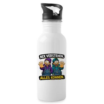 Nix verstehen. Alles können. – Lustiger Handwerker - Trinkflasche mit integriertem Trinkhalm - Weiß - Rechts