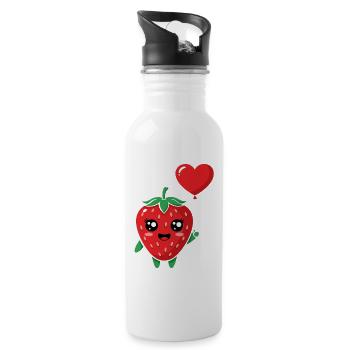 Kuschelige Erdbeere mit Herzballon - Trinkflasche mit integriertem Trinkhalm - Weiß - Rechts