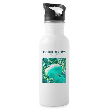 Phi Phi Island Thailand - Trinkflasche mit integriertem Trinkhalm - Weiß - Rechts