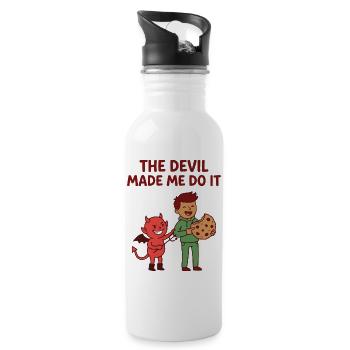 Der Teufel hat mich dazu gebracht – lustiges Keks-T-Shirt - Trinkflasche mit integriertem Trinkhalm - Weiß - Rechts