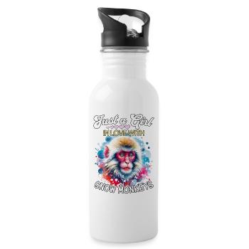 Schneeaffe Mädchen Snow Monkey - Trinkflasche mit integriertem Trinkhalm - Weiß - Rechts