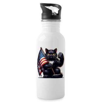 Schwarze Katze Grumpy Black Cat - Trinkflasche mit integriertem Trinkhalm - Weiß - Rechts
