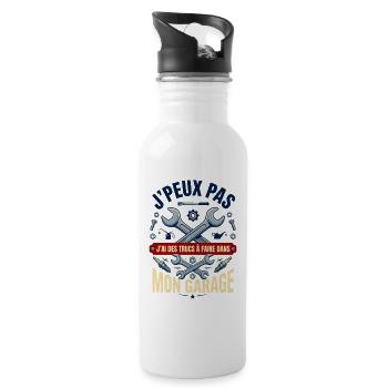 J'peux Pas J'ai Garage - Cadeau Mécanicien Rétro - Gourde avec paille intégrée - blanc - Droite