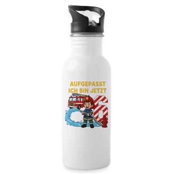 Aufgepasst Ich Bin Jetzt 6 Feuerwehr Geburtstag - Trinkflasche mit integriertem Trinkhalm - Weiß - Rechts