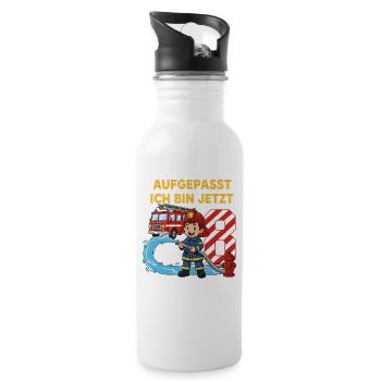 Aufgepasst Ich Bin Jetzt 8 Feuerwehr Geburtstag - Trinkflasche mit integriertem Trinkhalm - Weiß - Rechts