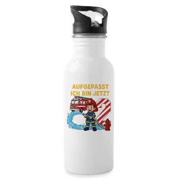Aufgepasst Ich Bin Jetzt 2 Feuerwehr Geburtstag - Trinkflasche mit integriertem Trinkhalm - Weiß - Rechts