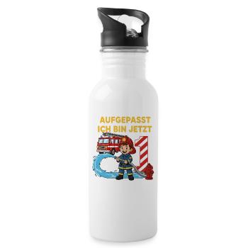 Aufgepasst Ich Bin Jetzt 1 Feuerwehr Geburtstag - Trinkflasche mit integriertem Trinkhalm - Weiß - Rechts