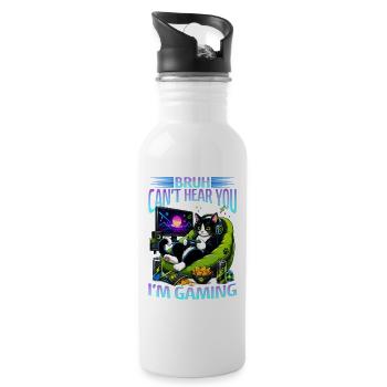 Gamer Gaming Cat Video Game - Trinkflasche mit integriertem Trinkhalm - Weiß - Rechts
