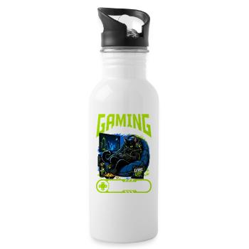 Gamer Gaming Cat Video Game - Trinkflasche mit integriertem Trinkhalm - Weiß - Rechts