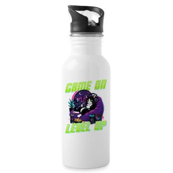 Gamer Gaming Cat Video Game - Trinkflasche mit integriertem Trinkhalm - Weiß - Rechts