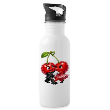 Kirschen Tanzen - Trinkflasche mit integriertem Trinkhalm - Weiß - Rechts