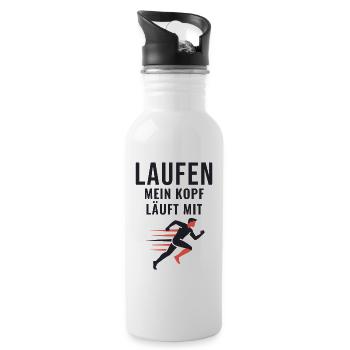 Laufen Mein Kopf Läuft Mit Läufer Geschenk - Trinkflasche mit integriertem Trinkhalm - Weiß - Rechts
