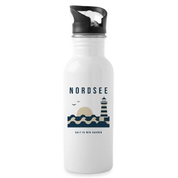 Nordsee Salz In Den Haaren Küste Meer - Trinkflasche mit integriertem Trinkhalm - Weiß - Rechts