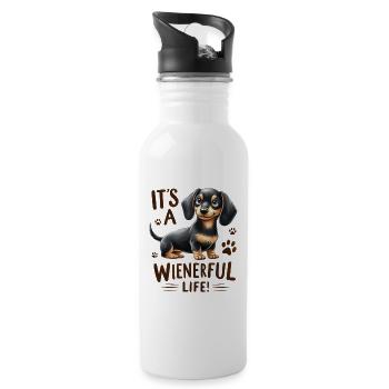Wienerful Life Dackel lustige Hundedesign-Merch - Trinkflasche mit integriertem Trinkhalm - Weiß - Rechts