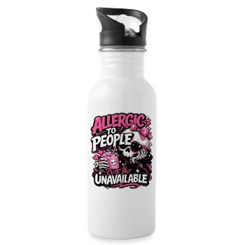 Allergic to People – frecher Totenkopf Spruch - Trinkflasche mit integriertem Trinkhalm - Weiß - Rechts