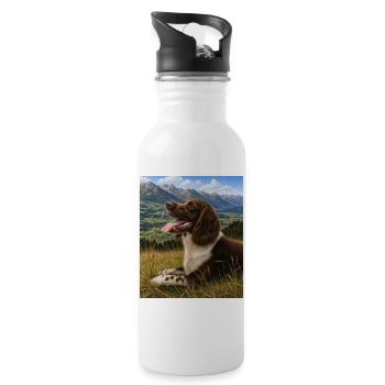 Berglandschaft Hundportrait - Trinkflasche mit integriertem Trinkhalm - Weiß - Rechts