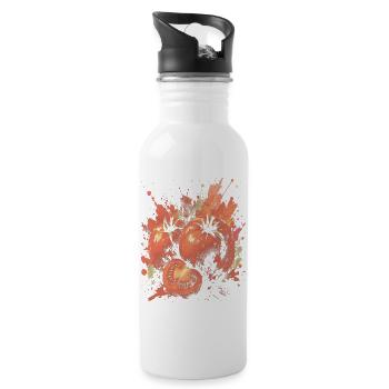 Rotes Tomatengemüse-Splash-Kunst-Aquarell - Trinkflasche mit integriertem Trinkhalm - Weiß - Rechts