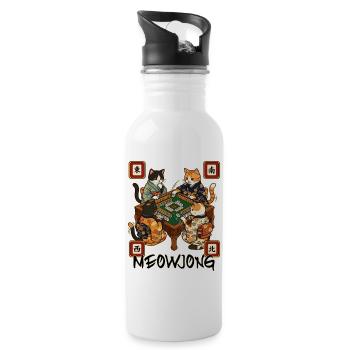Meowjong Cute Cat Mahjong Game Social Club - Water bottle with straw - white - Right
