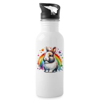 Zwergkaninchen Motiv - Trinkflasche mit integriertem Trinkhalm - Weiß - Rechts