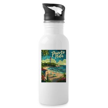  Puerto Plata Karibik Strand und Leuchtturm - Trinkflasche mit integriertem Trinkhalm - Weiß - Rechts