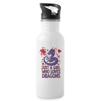 Nur ein Mädchen liebt Drachen - Trinkflasche mit integriertem Trinkhalm - Weiß - Rechts